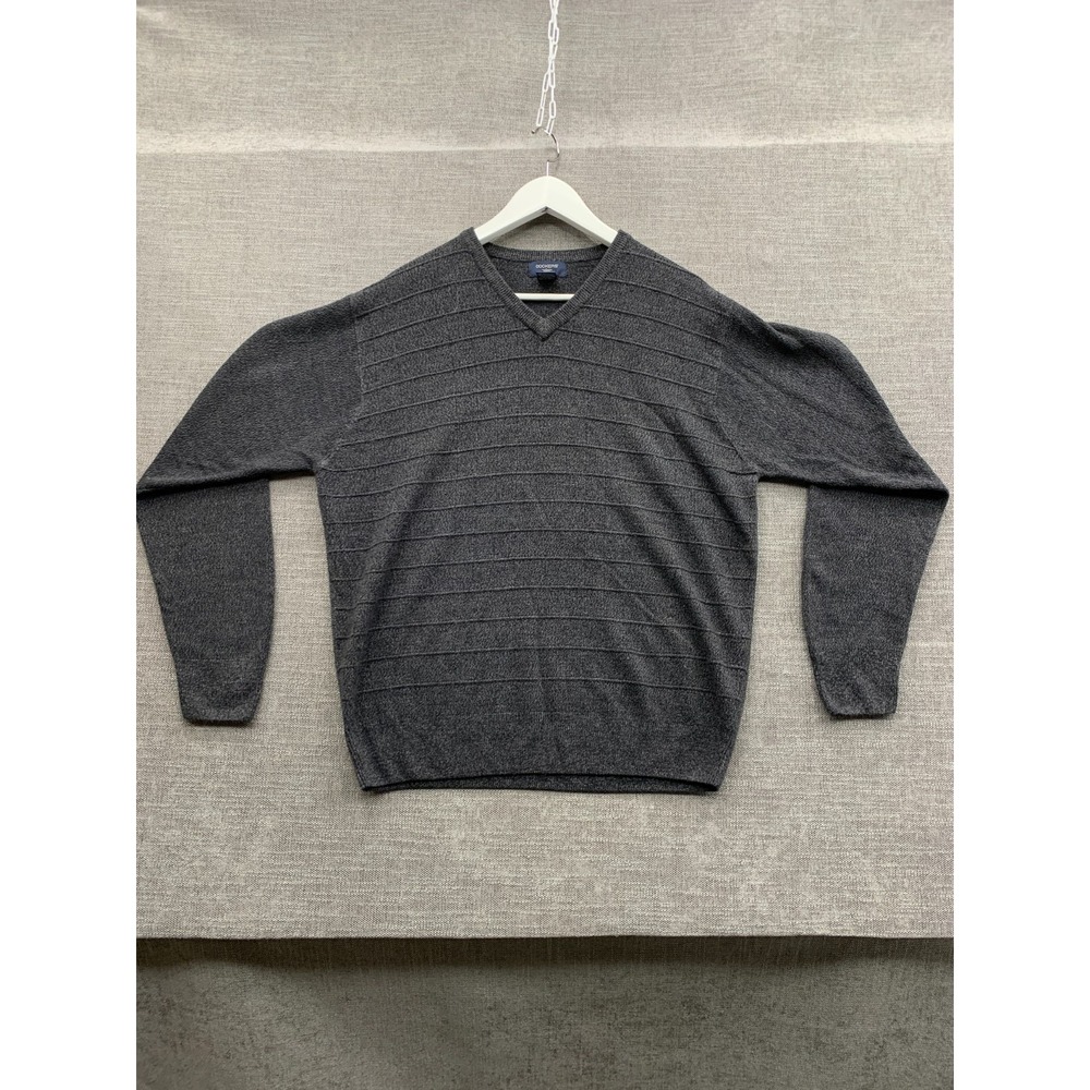 Dockers Sweater Men Large Dark Gray Textured Horizontal Stripe Tight Knit V Neck